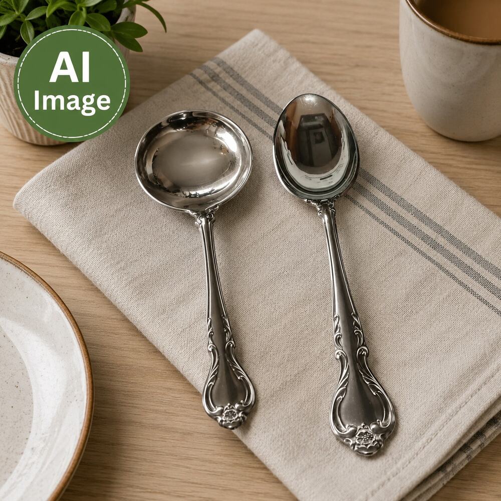 Vintage Lyons Queen Fancy Serving Spoon and Gravy Ladle Stainless Steele 1970s